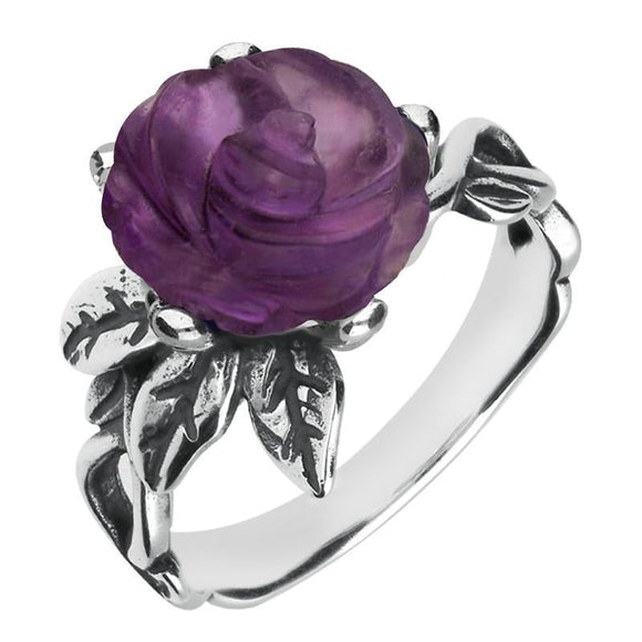 Sterling Silver Amethyst Tuberose Rose Leaf Twist Ring, R728.