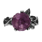 Sterling Silver Amethyst Tuberose Rose Leaf Twist Ring, R728.