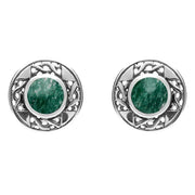 Sterling Silver Aventurine Round Celtic Stud Earrings E149