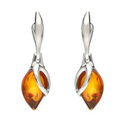 Sterling Silver Baltic Amber Leaf Drop Earrings E1655
