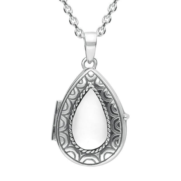 Sterling Silver Bauxite Pear Stone Pattern Edge Locket P2098