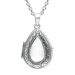 Sterling Silver Bauxite Pear Stone Pattern Edge Locket P2098