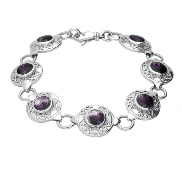 Sterling Silver Blue John Seven Stone Round Celtic Bracelet, B200.