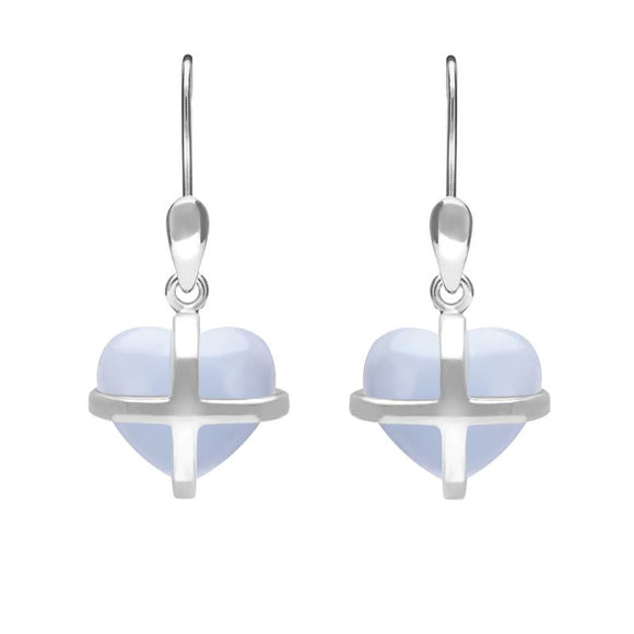 Sterling Silver Blue Chalcedony Small Cross Heart Drop Earrings E1287
