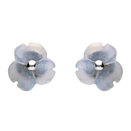 Sterling Silver Blue Chalcedony Tuberose Clover Stud Earrings, E2159.