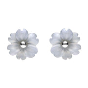 Sterling Silver Blue Chalcedony Tuberose Dahlia Stud Earrings, E2155.