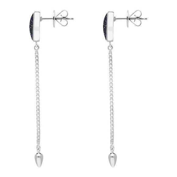 Sterling Silver Blue Goldstone Lineaire Long Drop Stud Earrings E2240