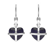 Sterling Silver Blue Goldstone Small Cross Heart Drop Earrings, E1287.