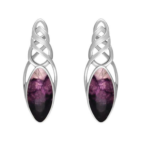 Sterling Silver Blue John Celtic Long Marquise Stud Earrings, E994.