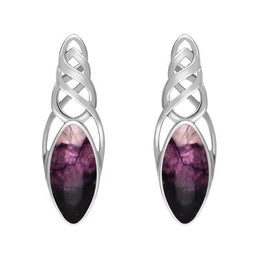 Sterling Silver Blue John Celtic Long Marquise Stud Earrings, E994.