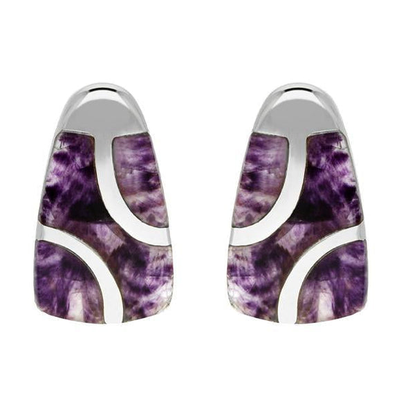 Sterling Silver Blue John Curved Barrel Three Stone Stud Earrings E803