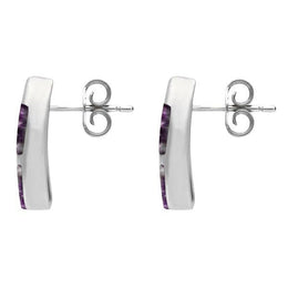 Sterling Silver Blue John Curved Barrel Three Stone Stud Earrings E803