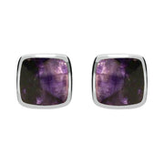 Sterling Silver Blue John Cushion Stud Earrings. E279.