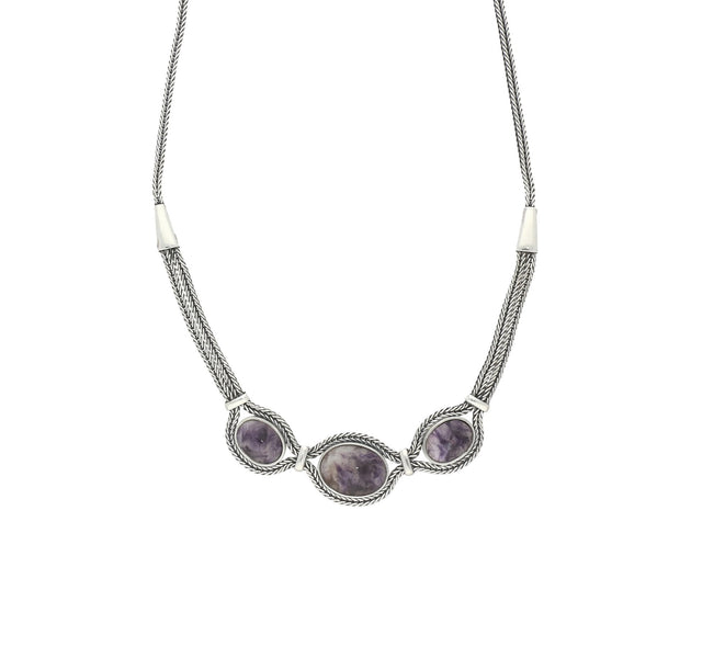 Sterling Silver Blue John Foxtail Oval Necklace, N971.