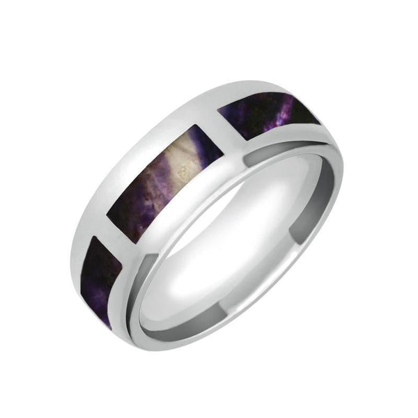Sterling Silver Blue John Gap 8mm Wedding Band Ring, R585.