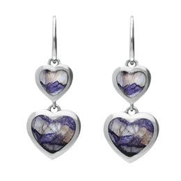 Sterling Silver Blue John Graduated Heart Drop Earrings, E2012.