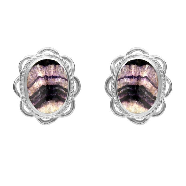 Sterling Silver Blue John Large Rope Oval Frill Stud Earrings, E079