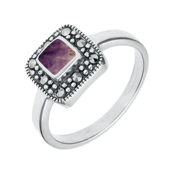 Sterling Silver Blue John Marcasite Cushion Ring, R745.