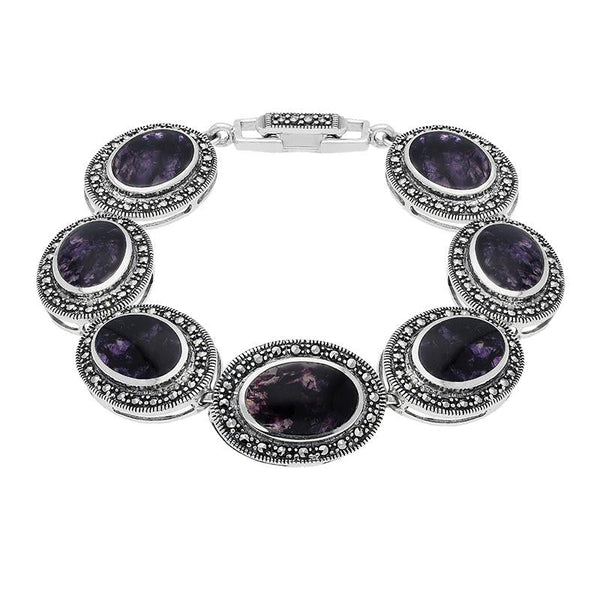 Sterling Silver Blue John Marcasite Framed Oval Bracelet. b877.