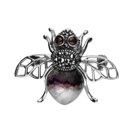 Sterling Silver Blue John Marcasite Garnet House Style Honey Bee Brooch. M333.