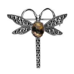 Sterling Silver Blue John Marcasite House Style Dragonfly Brooch. M328.