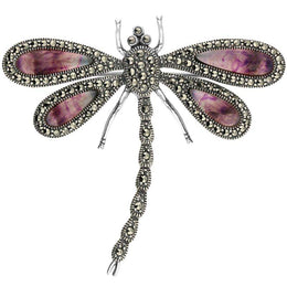 Sterling Silver Blue John Marcasite House Style Large Dragonfly Brooch. M322.