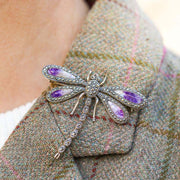 Sterling Silver Blue John Marcasite House Style Large Dragonfly Brooch. M322.