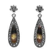 Sterling Silver Blue John Marcasite Pear Drop Stud Earrings. E2236.