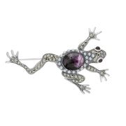 Sterling Silver Blue John Marcasite Pearl Frog Brooch. M295.