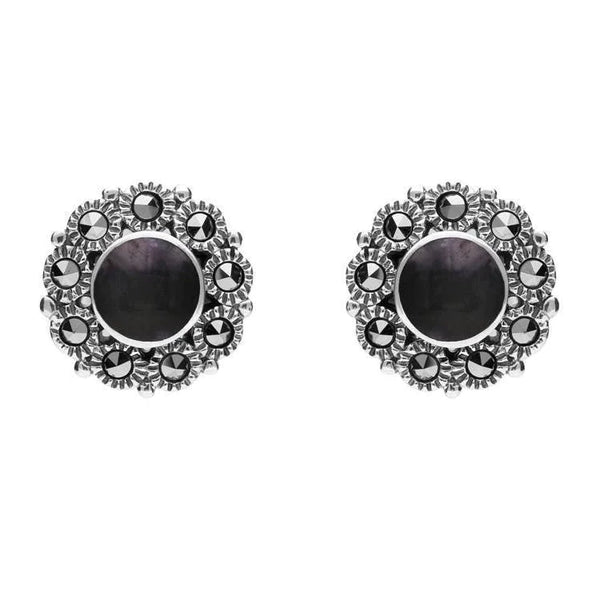 Sterling Silver Blue John Marcasite Round Stud Earrings