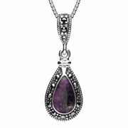 Sterling Silver Blue John Marcasite Small Beaded Pear Necklace P2143