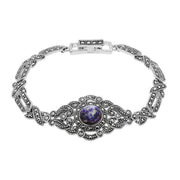 Sterling Silver Blue John and Marcasite Tapered Bracelet