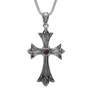 Sterling Silver Blue John Marcasite Three Point Cross Necklace, P2115.