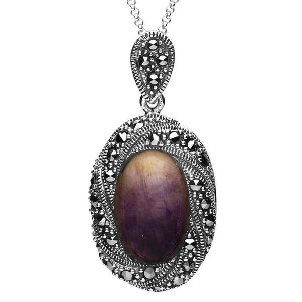 Sterling Silver Blue John Marcasite Twisted Edge Necklace, P2141.