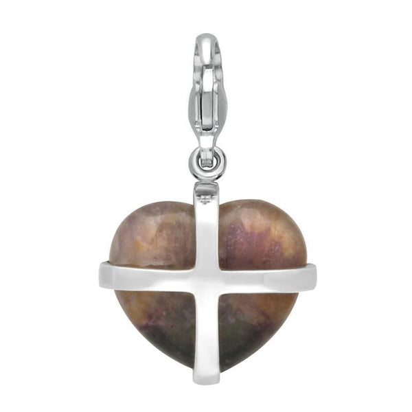 Sterling Silver Blue John Medium Cross Heart Charm G481