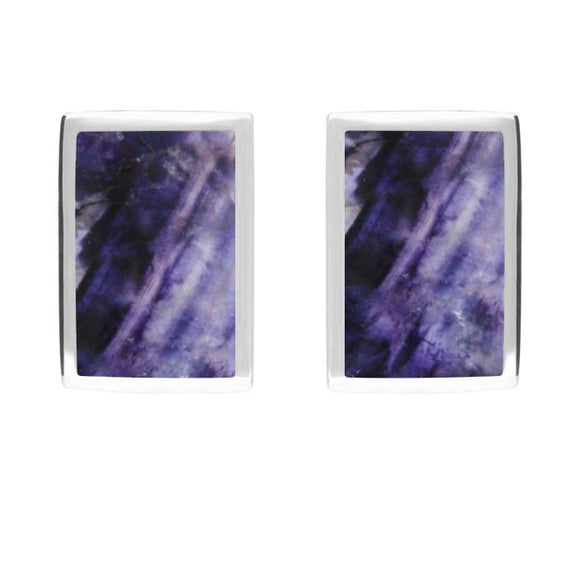 Sterling Silver Blue John Oblong Stud Earrings. E014.