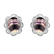 Sterling Silver Blue John Oval Frill Stud Earrings, E009.