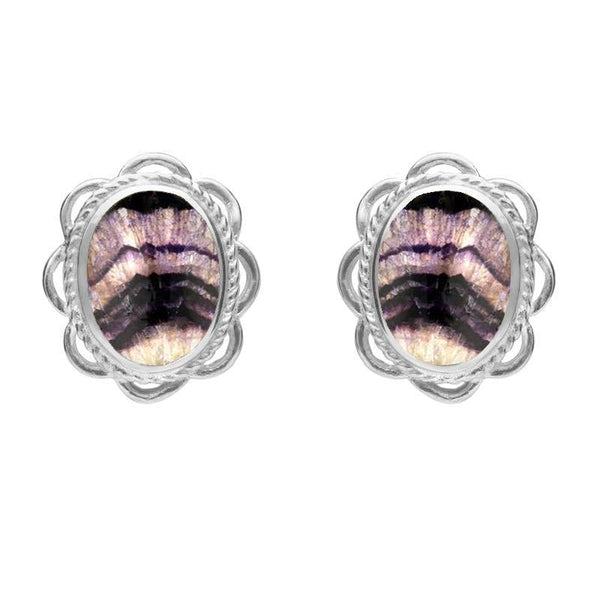 Sterling Silver Blue John Oval Frill Stud Earrings, E009.