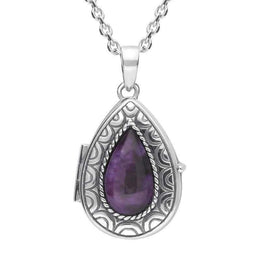 Sterling Silver Blue John Pear Patterned Locket Necklace P2098