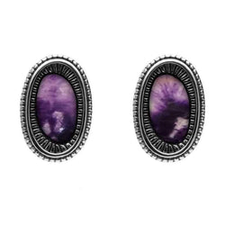 Sterling Silver Blue John Ridged Oval Stud Earrings E1909