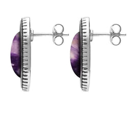 Sterling Silver Blue John Ridged Oval Stud Earrings E1909