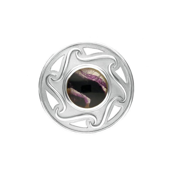 Sterling Silver Blue John Round Celtic Framed Brooch. m197.