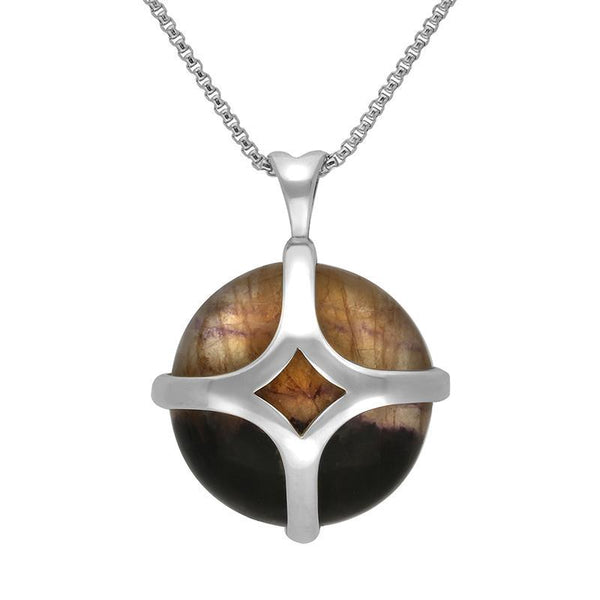 Sterling Silver Blue John Round Open Cross Necklace P1853.