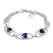 Sterling Silver Blue John Seven Link Heart Bracelet. B1082.