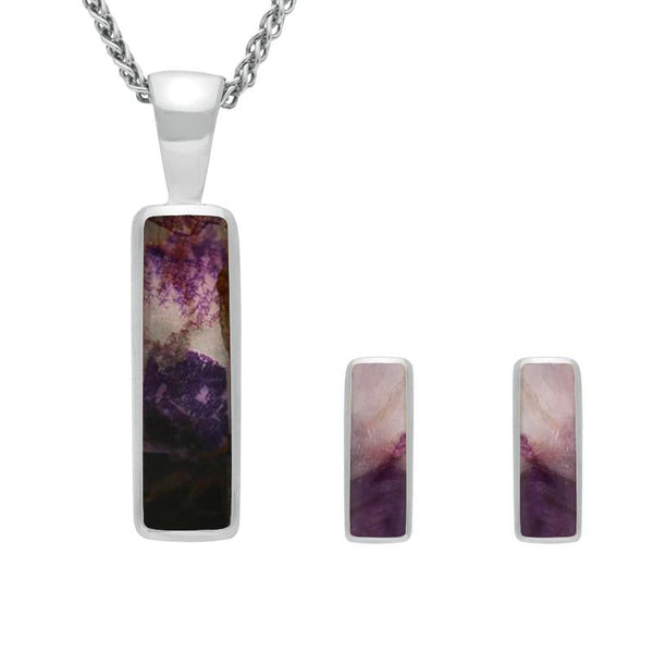 Sterling Silver Blue John Small Oblong Two Piece Set