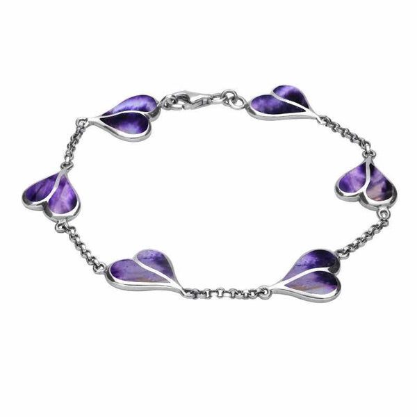 Sterling Silver Blue John Split Heart Bracelet. B360.
