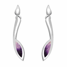 Sterling Silver Blue John Toscana Long Marquise Drop Earrings. E1187.