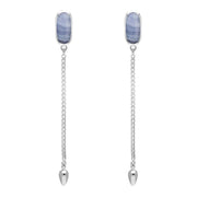Sterling Silver Blue Lace Agate Lineaire Long Drop Stud Earrings E2240