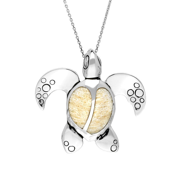 Sterling Silver Coquina Large Two Stone Turtle Necklace P2582