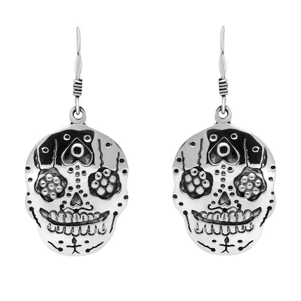 Sterling Silver Day of the Dead Skull Hook Earrings. E2298.